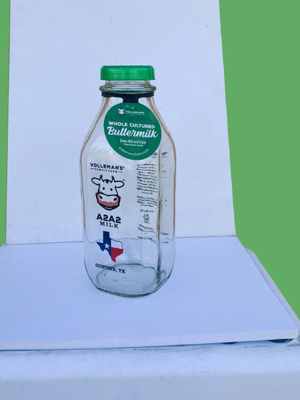 BOTTLE - 32oz VOLLEMANS FARMS BUTTERMILK glass milk bottle LIMITED A2A2 TEXAS